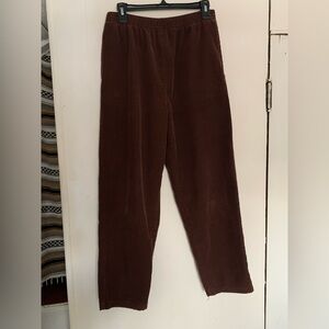 Basic Editions 100% cotton brown corduroy elastic waist straight leg pants sz M